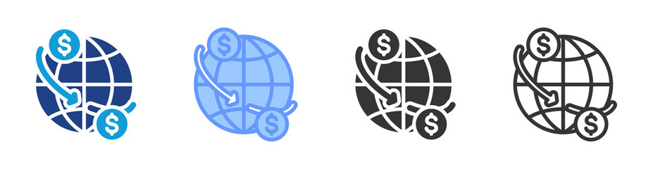 International Trade icon set multiple style collection