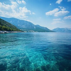 Fototapeta premium Beautiful ocean, sea, and nature landscape for an outdoor summer vacation. World Oceans Day and environmental protection concept.