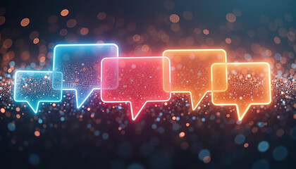Colorful neon speech bubbles, digital communication concept