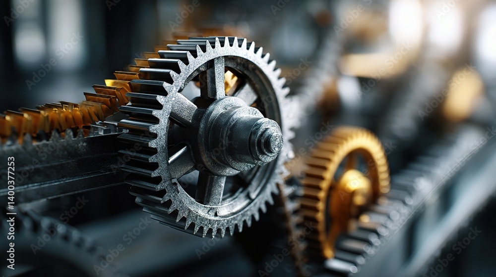 Poster double exposure of gears mechanism with blurred background effect