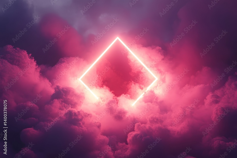 Aufkleber Bright glowing triangle appears in dark smoky environment near water at twilight, creating a surreal and atmospheric effect that captivates observers