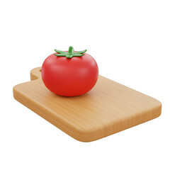 3D Render of a Red Tomato on a Wooden Cutting Board
