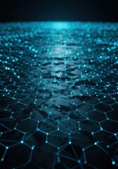 Fototapeta premium Abstract Network Digital Landscape: Glowing Blue Nodes and Connections