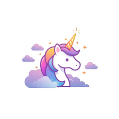Cute Cartoon Unicorn in the Clouds