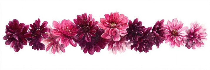 Colorful Watercolor Illustration Featuring Deep Magenta Flowers Against White Backdrop