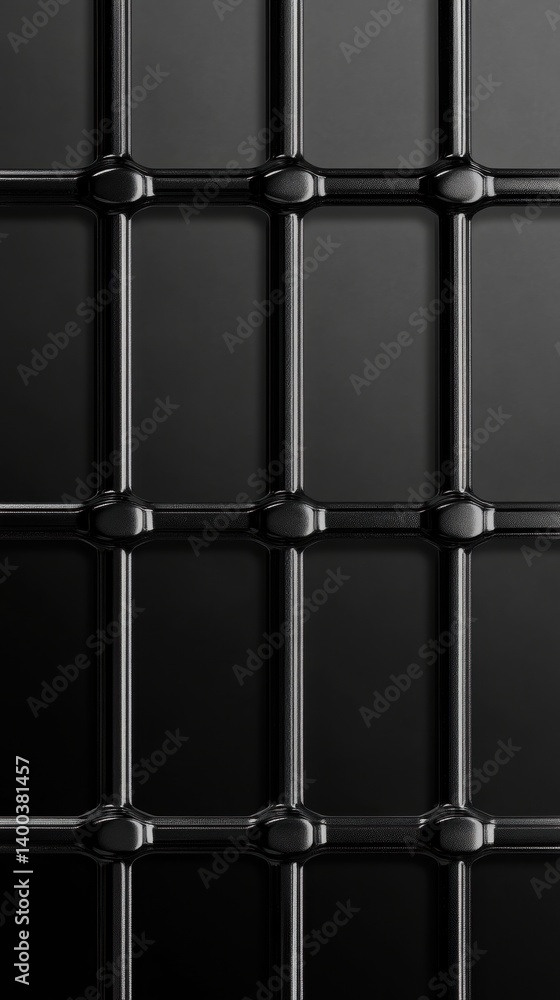 Poster dark metallic grid pattern against a black background creating a sense of confinement and mystery ab