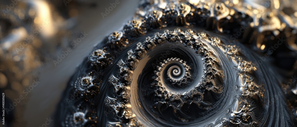 Aufkleber abstract fractal art of a swirling vortex in metallic silver and gold with intricate details and a m