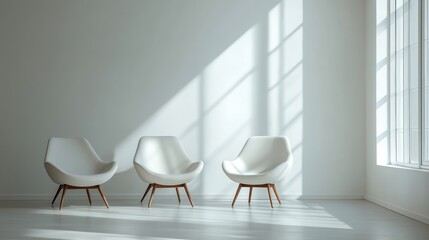 Comfortable seating arrangement in a modern minimalist interior with natural light during daytime hours