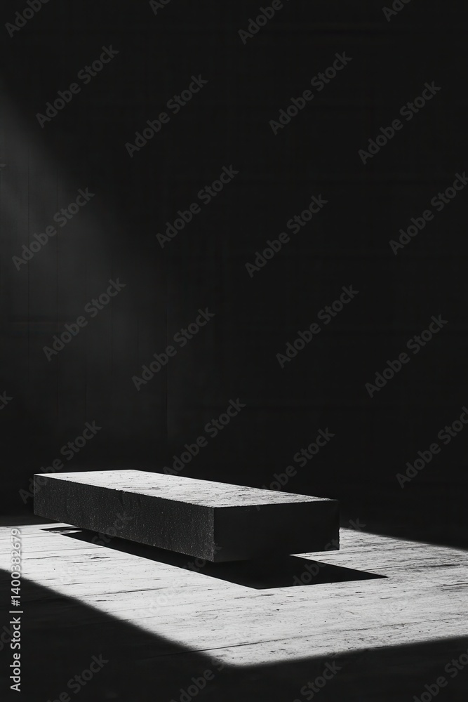 Poster monochromatic concrete block in dramatic light and shadow a minimalist composition with dark backgro