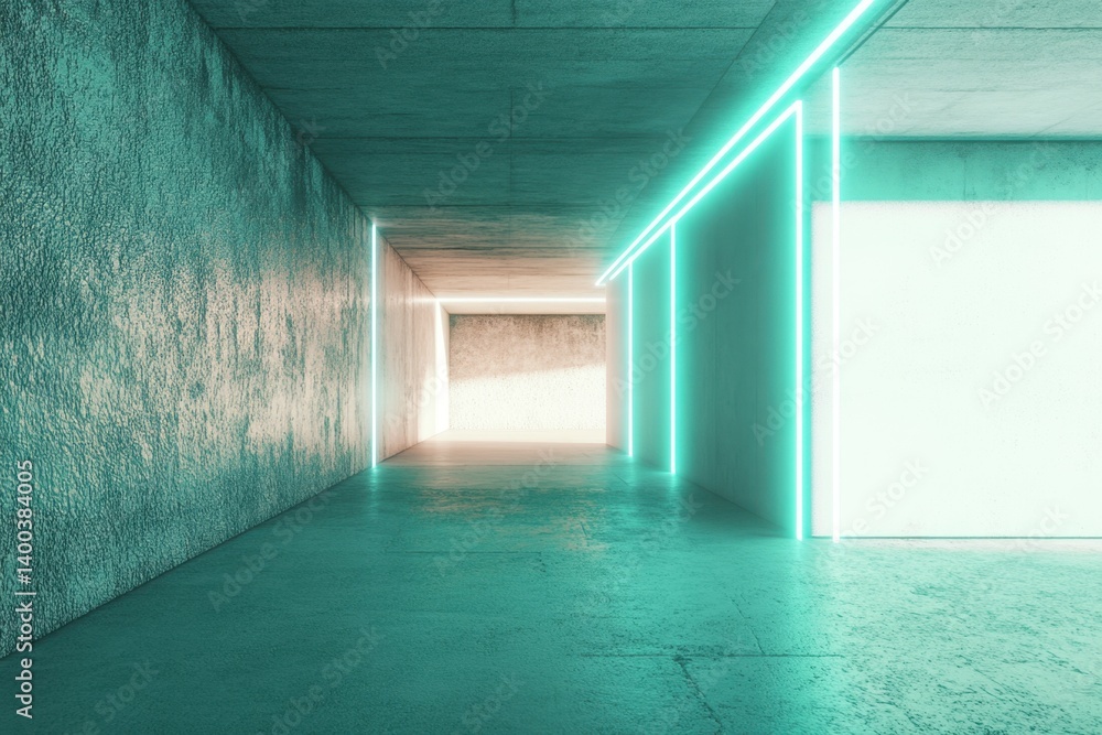 Poster abstract concrete corridor with neon lights illuminating a modern architectural space casting light 