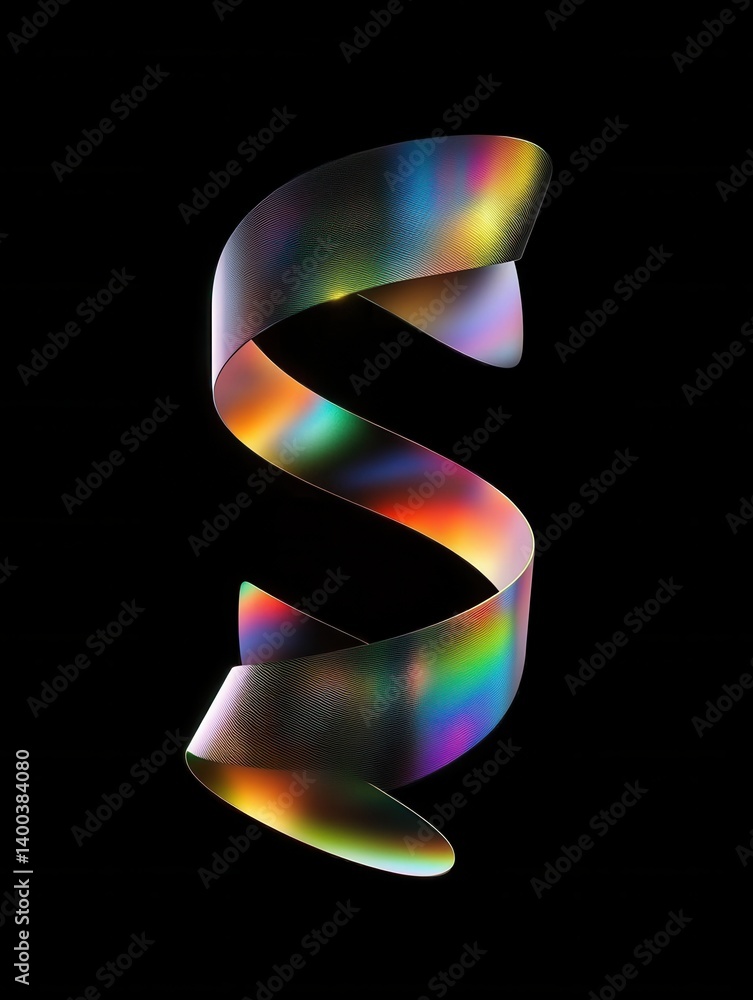 Poster iridescent ribbon gracefully unfurls against a dark backdrop creating a captivating visual spectacle