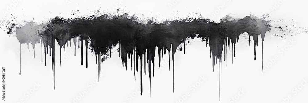 Poster charcoal and grey paint drips creating elegant patterns on white background