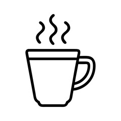 Modern line art vector illustration of a coffee cup icon with steam rising in minimal flat design