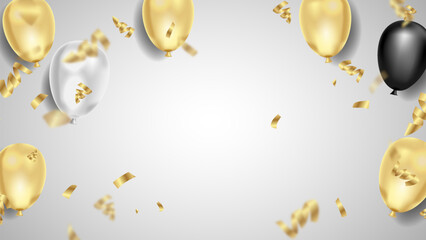 birthday balloons and gold confetty vector
