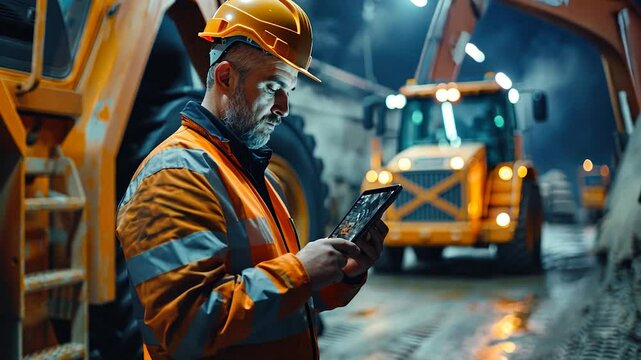 Mining Engineer Using Tablet Technology in a Mine
