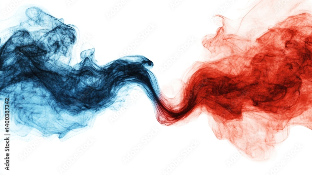 Aufkleber swirling colors in red and blue blend and separate, creating a chaotic yet harmonious abstract desig