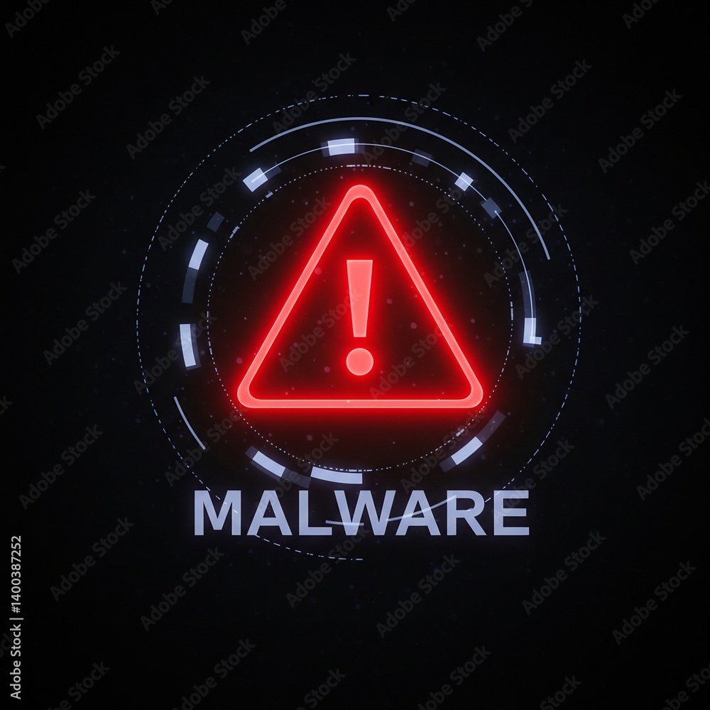 Poster a neon red warning sign with the word 
