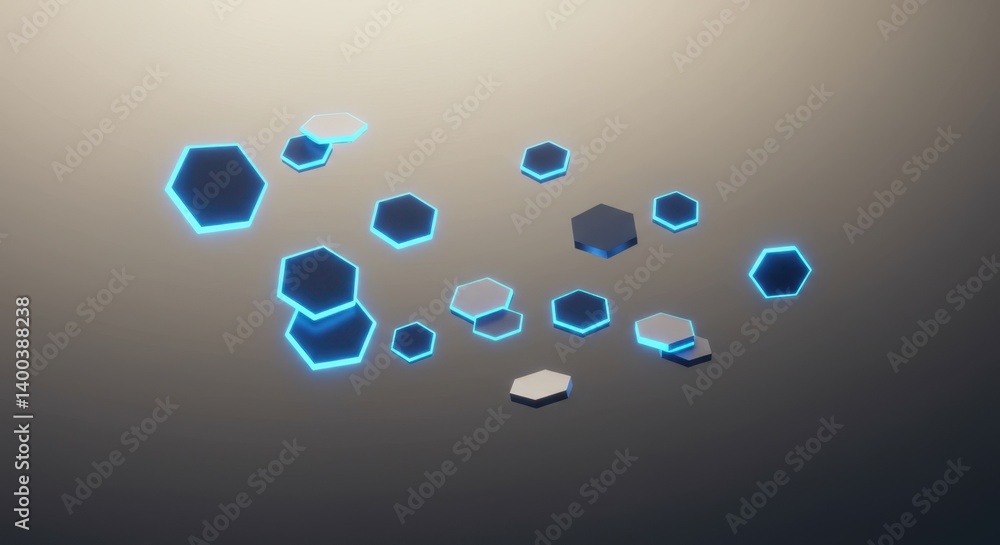 Poster abstract hexagon array futuristic design digital art 3d render glowing blue lines modern geometric s