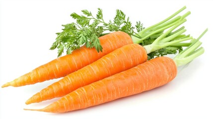 Three carrots are sitting on a white background
