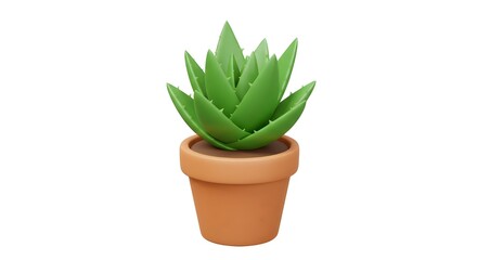 A vibrant aloe vera plant thrives in its terracotta pot, a symbol of resilience and natural beauty, showcased with a clean, simple 3D style.