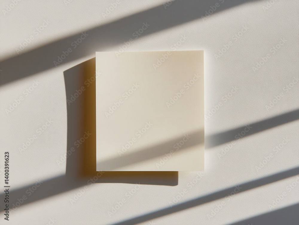 Poster minimalist beige card on textured surface with dramatic window shadows creating a serene and modern 
