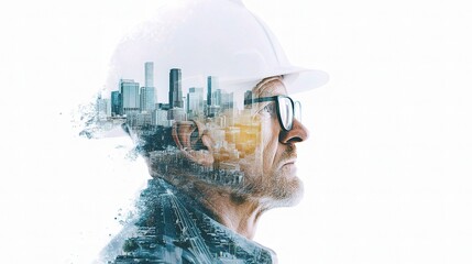 Portrait of Civil Engineer in Hardhat with Cityscape Background