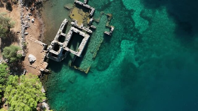 Cleopatra Hammam Bay (Kleopatra Hamam Koyu) Drone Video, Gocek Islands Fethiye, Mugla Turkiye (Turkey)