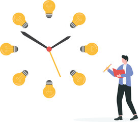 Businessman searching for opportunities in hot air balloon light bulb-Business concept vector

