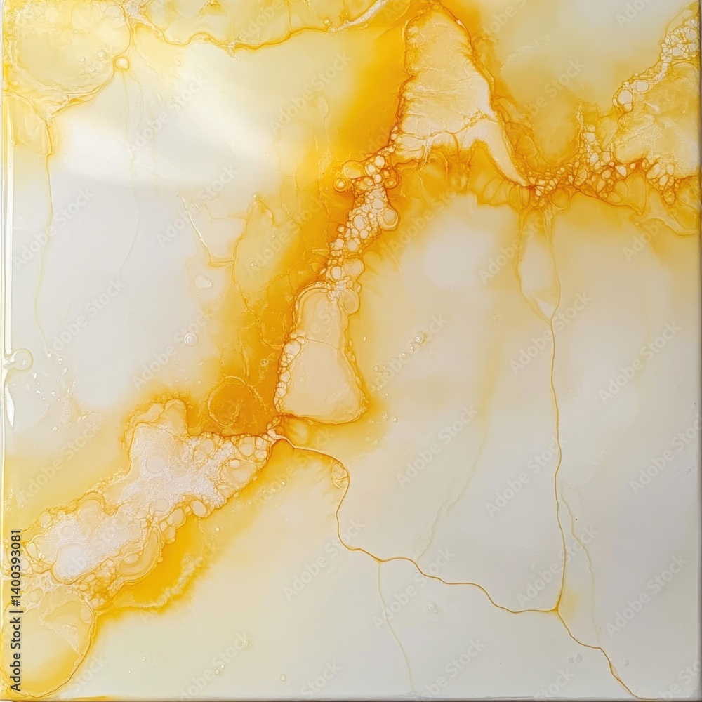 Poster abstract amber and white fluid art painting with translucent texture and organic patterns for modern