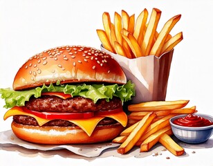 Classic Cheeseburger Meal with Fries and Drink
