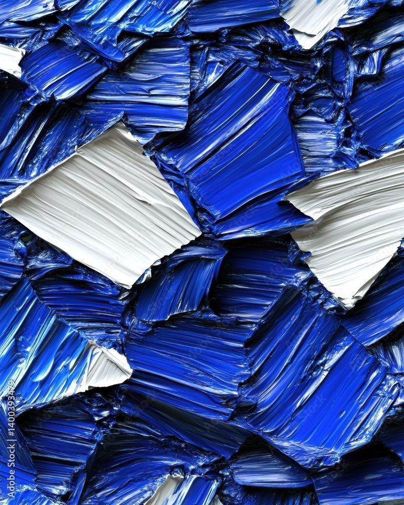 Poster abstract painting featuring bold brushstrokes of cobalt blue and white creating a textured surface r