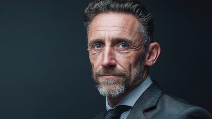 Fototapeta premium Sharp-Dressed Middle-Aged Businessman in Charcoal Suit Portrait