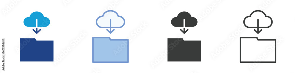 Poster download folder icons collection – multiple vector styles icons