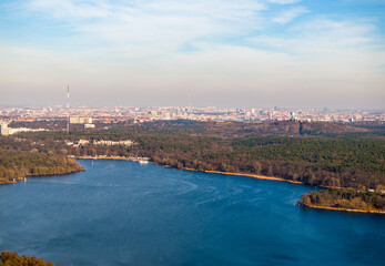 Obraz premium Berlin in Germany at a lake from the air