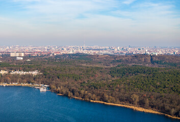 Fototapeta premium Berlin in Germany at a lake from the air