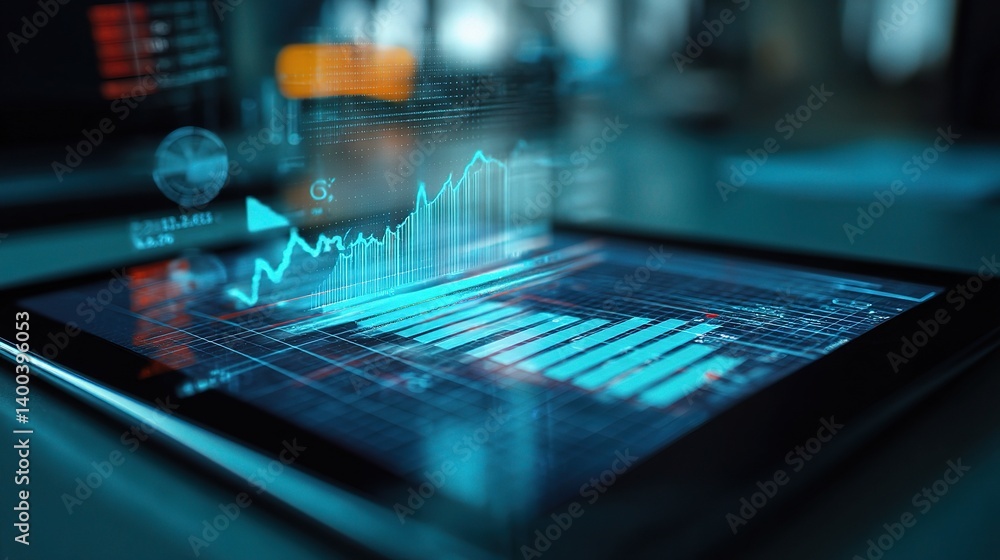 Poster abstract double exposure of creative statistics on digital display
