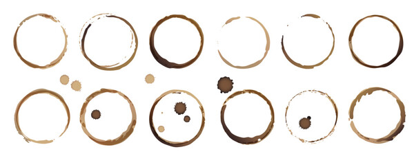 Vector coffee cup stains, Isolated On White Background, tea ring stamps Illustration