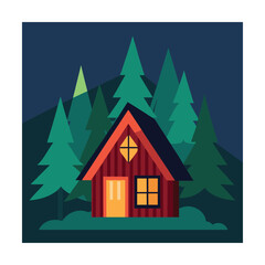 Cozy Cabin in the Night Forest
