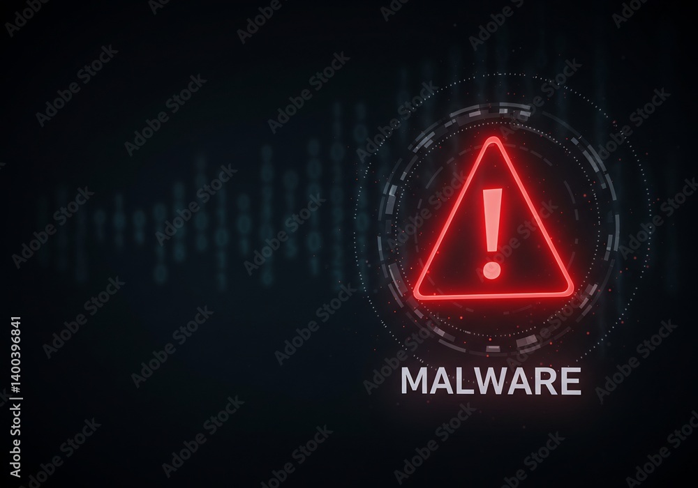 Aufkleber a red triangle with an exclamation mark in front of a cyber threat indicator, warning of malware