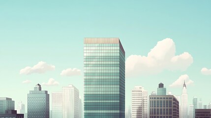 Fototapeta premium A stylized cityscape view of modern skyscrapers under a pastel sky.