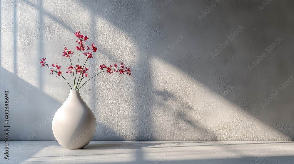 Poster Soft shadows illuminate a minimalist skincare jar on a clean surface during the afternoon sun in a serene indoor setting