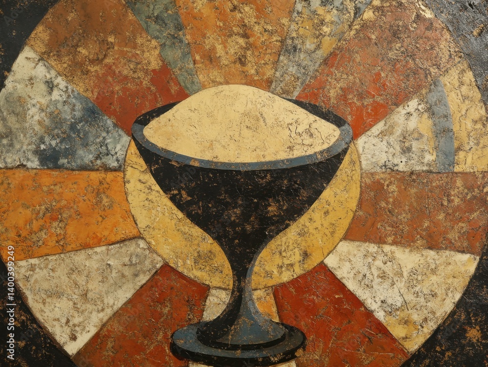 Poster abstract chalice painting with earthy tones and textured surface capturing artistic expression and v