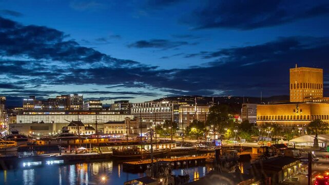 Mesmerizing Oslo Aker Brygge Timelapse at Night with Yachts