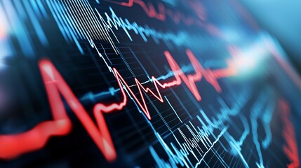 Silent Heart Attack and Red heart Concept. Digital Heartbeat Graph Showing Vital Signs Data