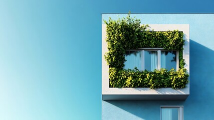 A modern, sustainable building facade with a living wall.