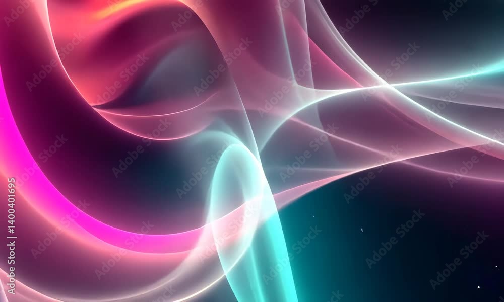 Poster abstract flowing neon gradient waves with shimmering particles background motion