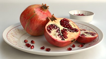 pomegranates in a white ceramic plate 