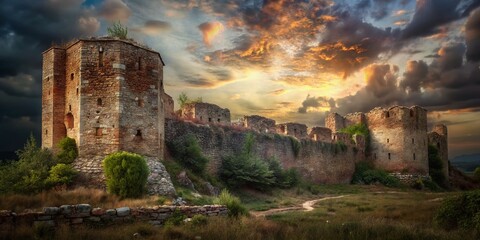 Fototapeta premium Majestic Ruins of Smederevo Fortress Tower, Serbia - Historic Medieval Wall Remains