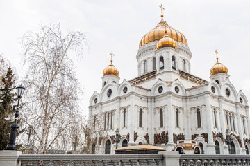 The Russian Orthodox Cathedral is the Cathedral of Christ the Savior in Moscow on a spring day. Russian Federation, Moscow.