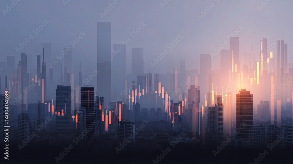 Aufkleber minimalist cityscape visualization with layered forex data elements